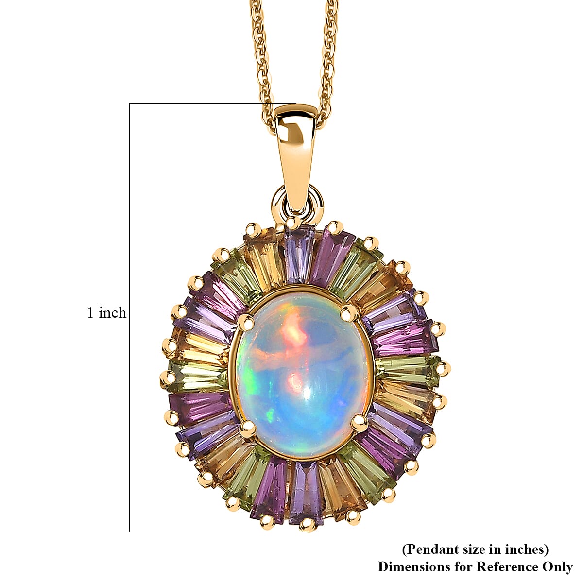 D'Joy Premium Ethiopian Welo Opal and Multi Gemstone 3.65 ctw Crown of Flames Pendant Necklace in 18K Vermeil Yellow Gold Over Sterling Silver 20 Inches image number 6