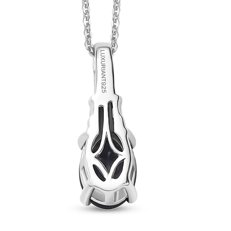 Kanchanaburi Blue Sapphire (DF) and Luxuriant Lab Grown Diamond G-H SI 1.10 ctw Pendant Necklace 20 Inches in Rhodium Over Sterling Silver