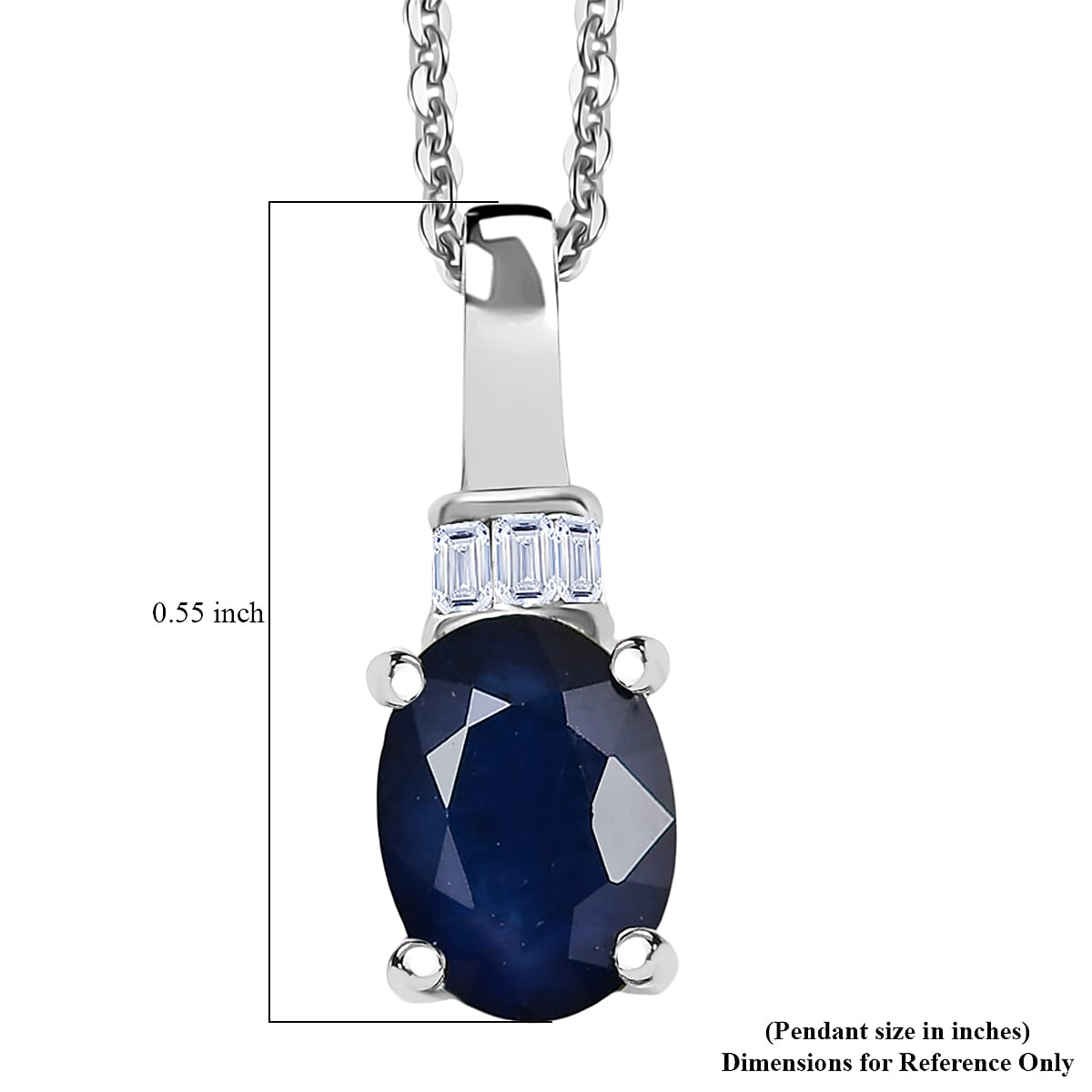 Kanchanaburi Blue Sapphire (DF) and Luxuriant Lab Grown Diamond G-H SI 1.10 ctw Pendant Necklace 20 Inches in Rhodium Over Sterling Silver image number 5