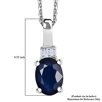 Kanchanaburi Blue Sapphire (DF) and Luxuriant Lab Grown Diamond G-H SI 1.10 ctw Pendant Necklace 20 Inches in Rhodium Over Sterling Silver