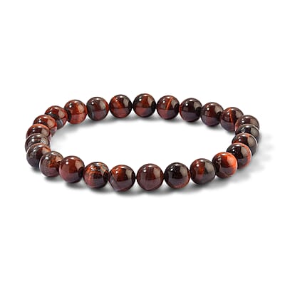 EverTrue Red Tiger Eye 330.00 ctw Beaded Stretch Bracelet and Necklace (20 Inches) in Stainless Steel