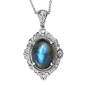 EverTrue Malagasy Labradorite 12.30 ctw Pendant Necklace in Stainless Steel 20 Inches