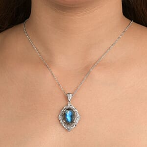 EverTrue Malagasy Labradorite 12.30 ctw Pendant Necklace in Stainless Steel 20 Inches