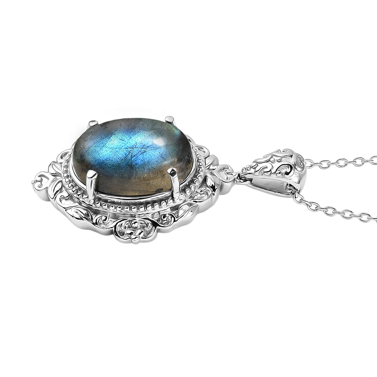 EverTrue Malagasy Labradorite 12.30 ctw Pendant Necklace in Stainless Steel 20 Inches image number 3