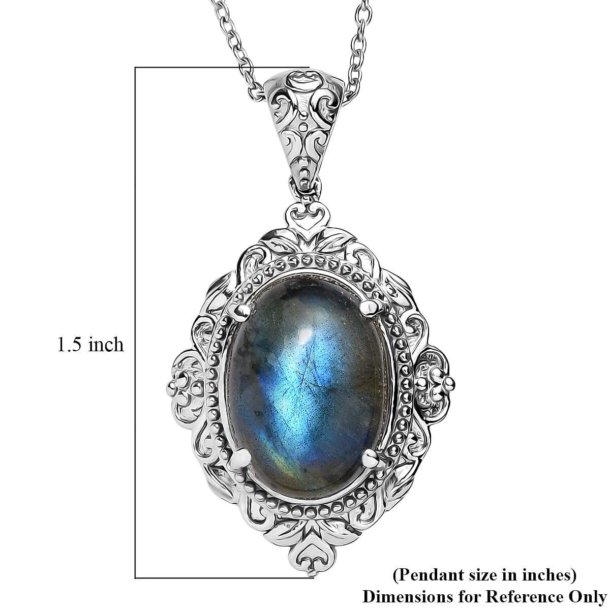 EverTrue Malagasy Labradorite 12.30 ctw Pendant Necklace in Stainless Steel 20 Inches image number 5