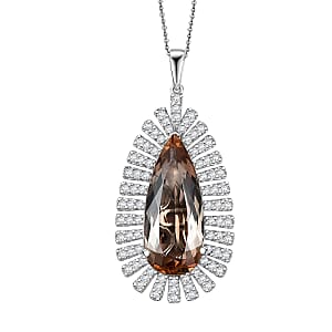 D'Joy Jenipapo Andalusite and Moissanite 9.00 ctw Pendant Necklace in Rhodium Over Sterling Silver 20 Inches