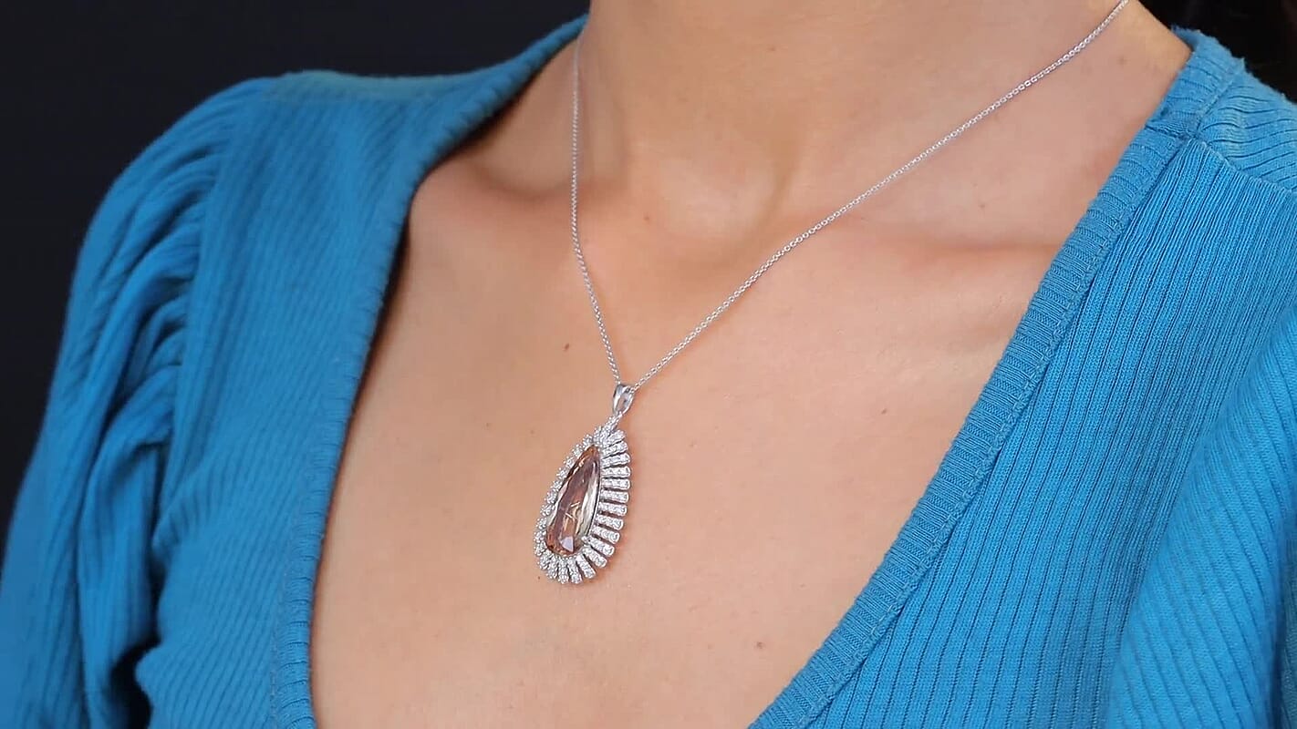 D'Joy Jenipapo Andalusite and Moissanite 9.00 ctw Pendant Necklace in Rhodium Over Sterling Silver 20 Inches