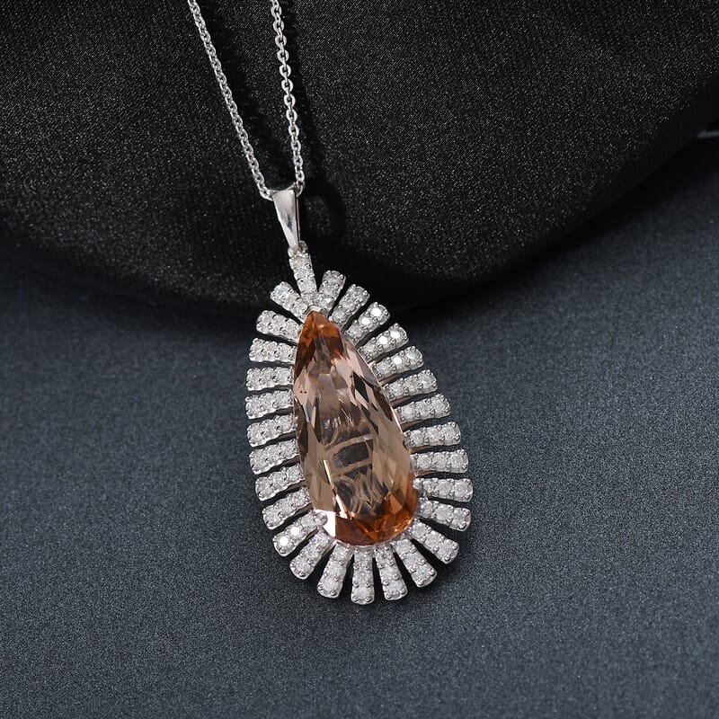 D'Joy Jenipapo Andalusite and Moissanite 9.00 ctw Pendant Necklace in Rhodium Over Sterling Silver 20 Inches
