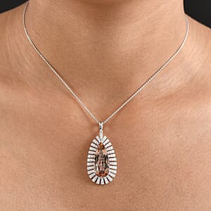 D'Joy Jenipapo Andalusite and Moissanite 9.00 ctw Pendant Necklace in Rhodium Over Sterling Silver 20 Inches
