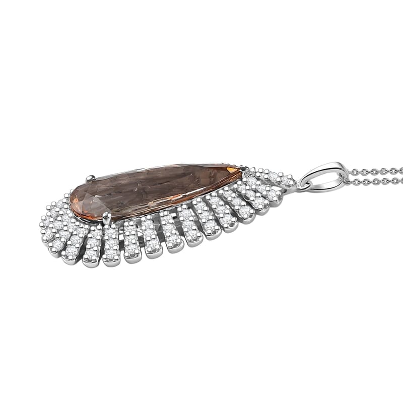 D'Joy Jenipapo Andalusite and Moissanite 9.00 ctw Pendant Necklace in Rhodium Over Sterling Silver 20 Inches