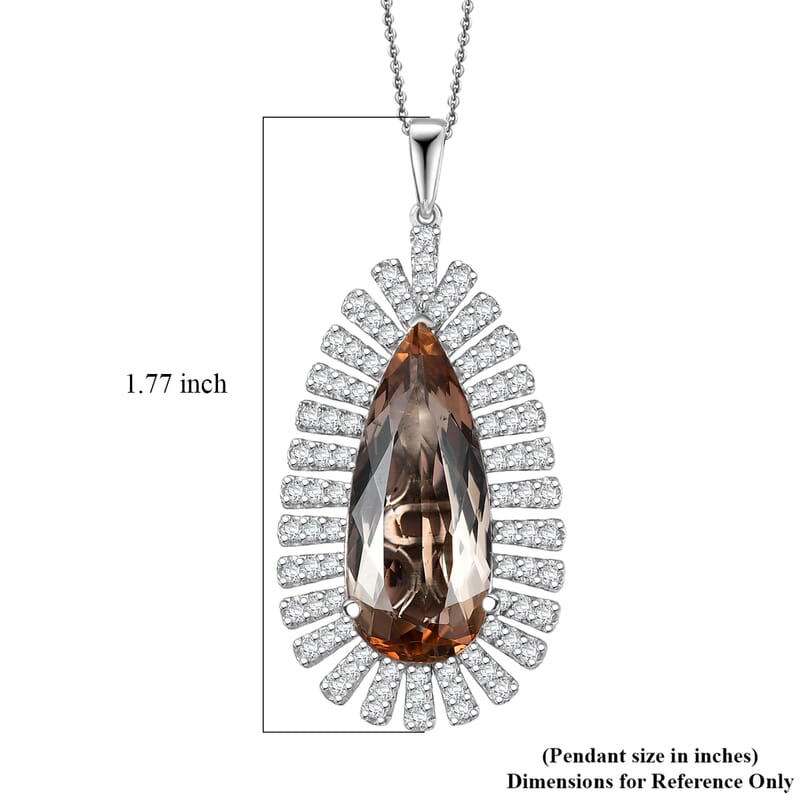 D'Joy Jenipapo Andalusite and Moissanite 9.00 ctw Pendant Necklace in Rhodium Over Sterling Silver 20 Inches