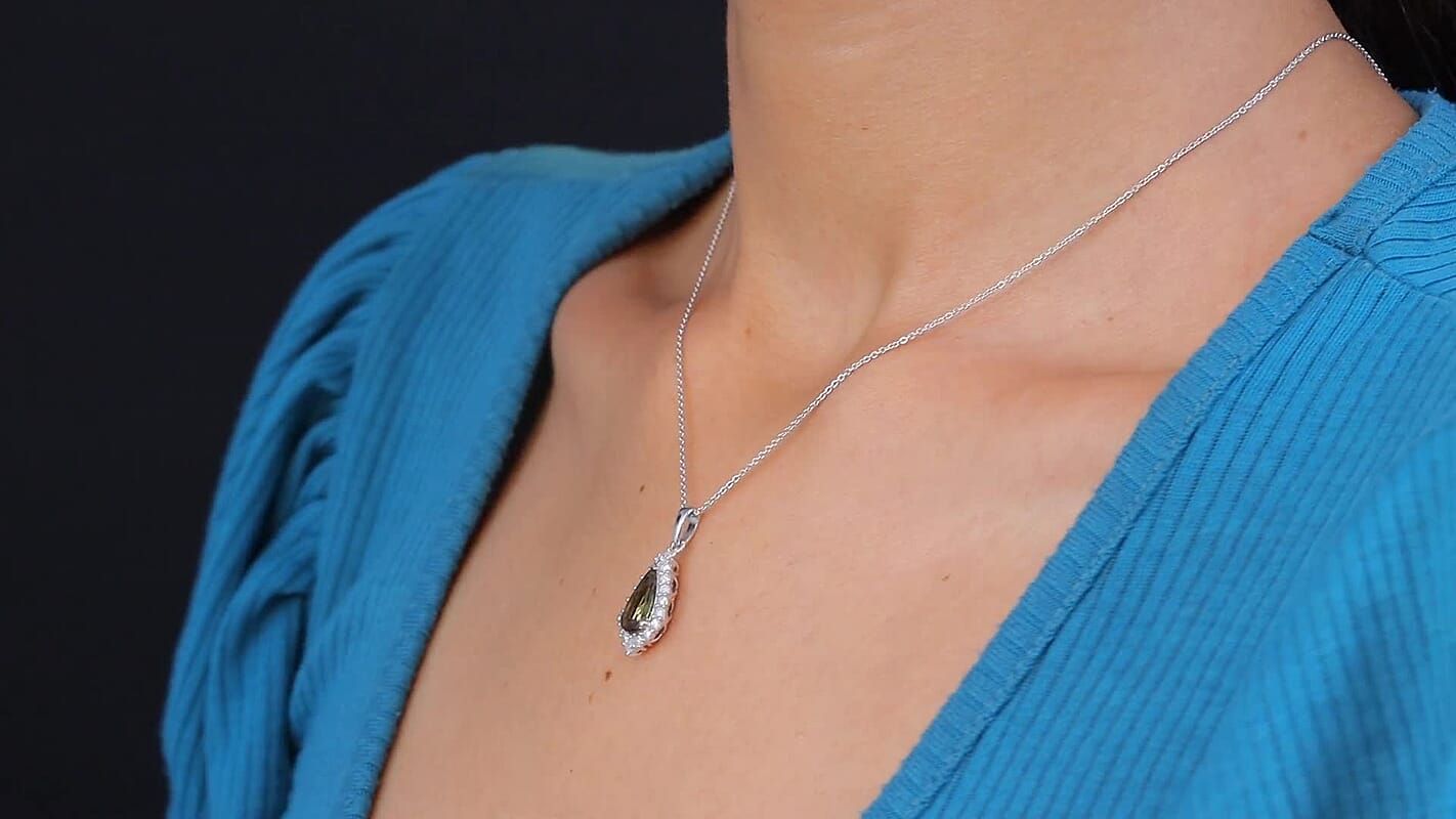 D'Joy Jenipapo Andalusite and Moissanite 5.10 ctw Pendant Necklace in Rhodium Over Sterling Silver 20 Inches