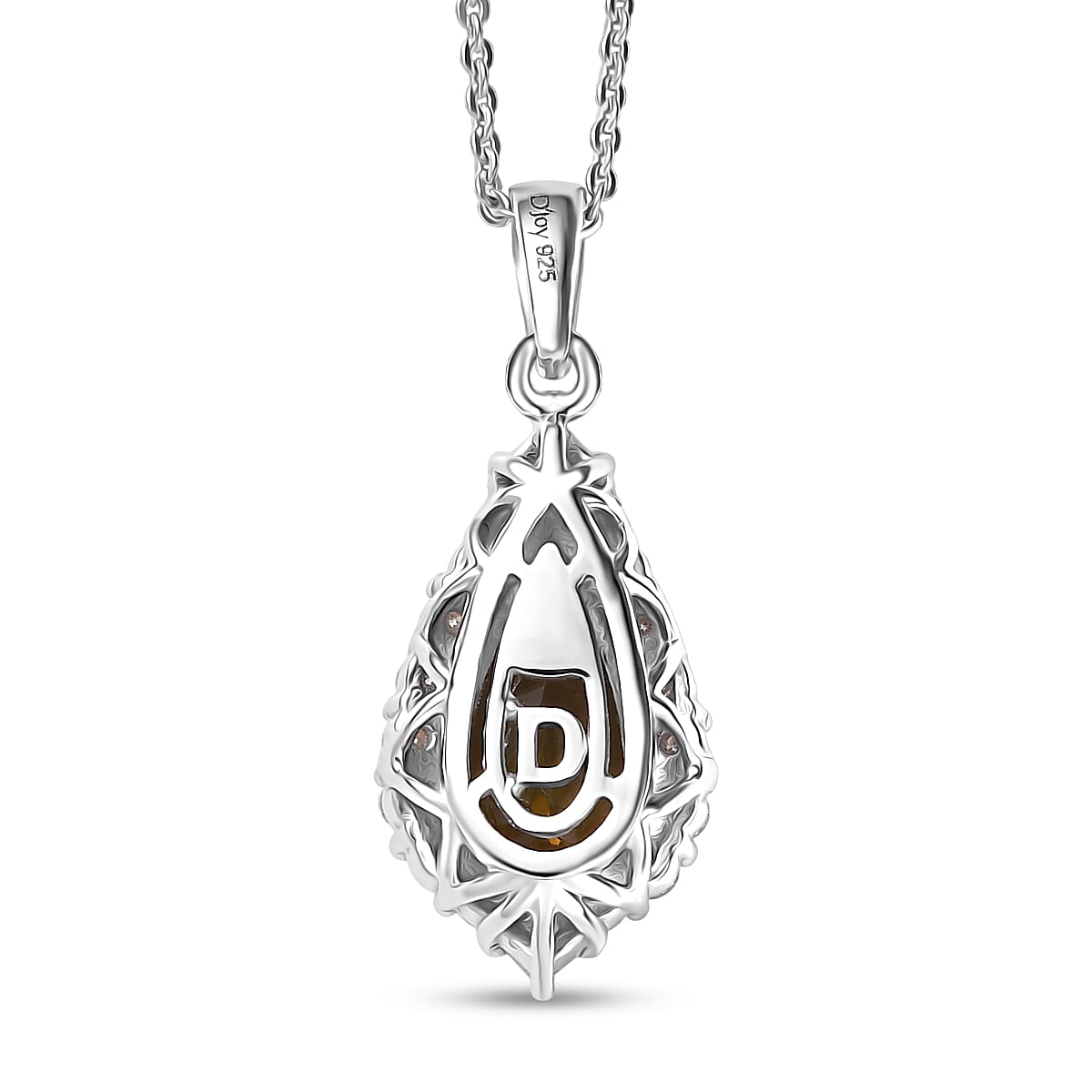 D'Joy Jenipapo Andalusite and Moissanite 5.10 ctw Pendant Necklace in Rhodium Over Sterling Silver 20 Inches