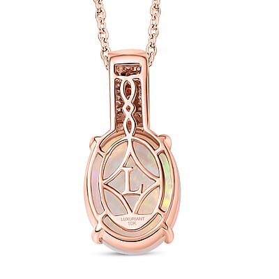 AAA Ethiopian Welo Opal, Luxuriant Lab Grown Pink and White Diamond VS 6.25 ctw Frozen Flame Pendant Necklace in 10K Rose Gold 20 Inches