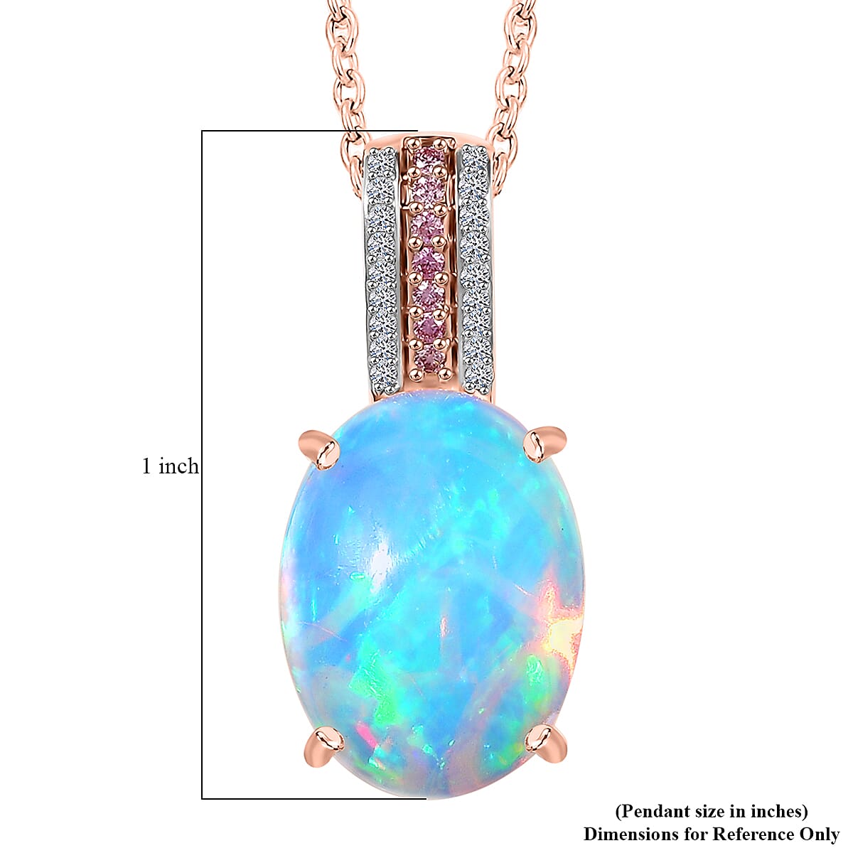 AAA Ethiopian Welo Opal, Luxuriant Lab Grown Pink and White Diamond VS 6.25 ctw Frozen Flame Pendant Necklace in 10K Rose Gold 20 Inches image number 6