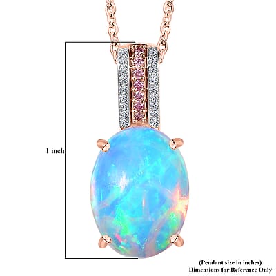 AAA Ethiopian Welo Opal, Luxuriant Lab Grown Pink and White Diamond VS 6.25 ctw Frozen Flame Pendant Necklace in 10K Rose Gold 20 Inches