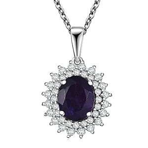 D'Joy African Amethyst and White Zircon 3.45 ctw Pendant Necklace in Platinum Over Sterling Silver 20 Inches