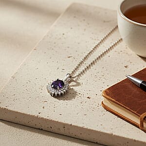 D'Joy African Amethyst and White Zircon 3.45 ctw Pendant Necklace in Platinum Over Sterling Silver 20 Inches