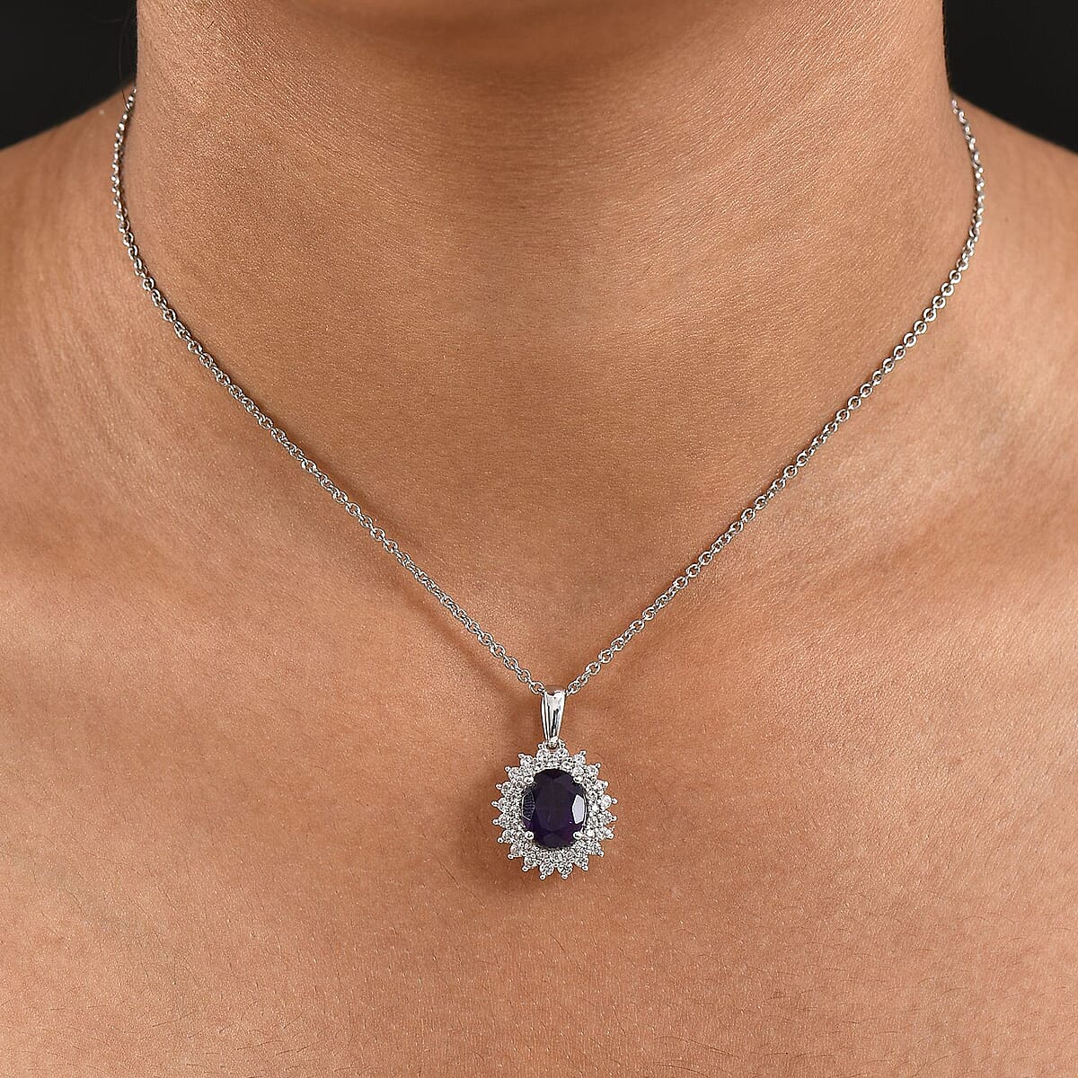 D'Joy African Amethyst and White Zircon 3.45 ctw Pendant Necklace in Platinum Over Sterling Silver 20 Inches image number 2