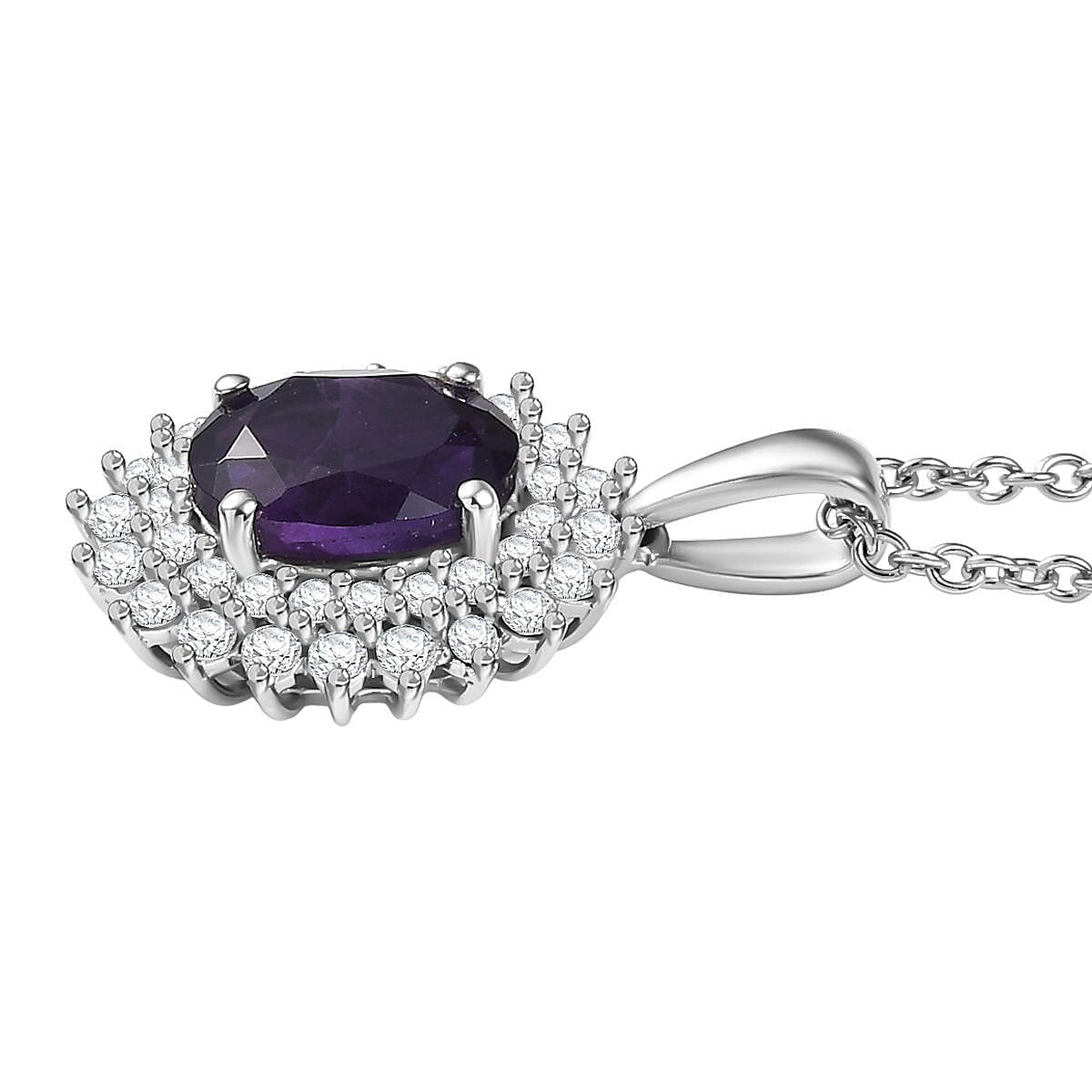D'Joy African Amethyst and White Zircon 3.45 ctw Pendant Necklace in Platinum Over Sterling Silver 20 Inches image number 3