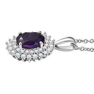 D'Joy African Amethyst and White Zircon 3.45 ctw Pendant Necklace in Platinum Over Sterling Silver 20 Inches