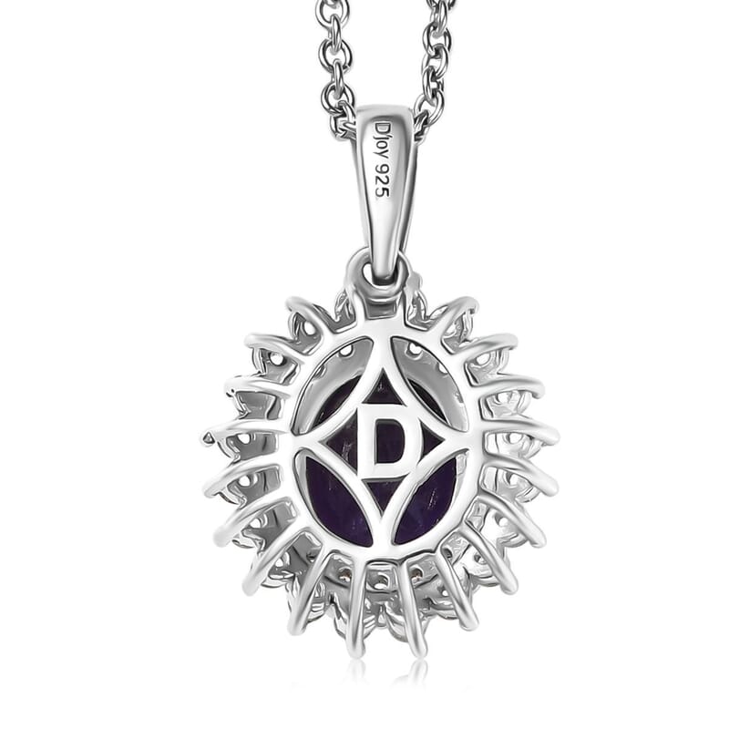 D'Joy African Amethyst and White Zircon 3.45 ctw Pendant Necklace in Platinum Over Sterling Silver 20 Inches