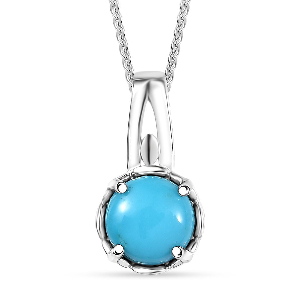 D'Joy Sleeping Beauty Turquoise 1.10 ctw Solitaire Pendant Necklace in Platinum Over Sterling Silver 20 Inches image number 0
