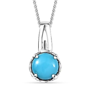 D'Joy Sleeping Beauty Turquoise 1.10 ctw Solitaire Pendant Necklace in Platinum Over Sterling Silver 20 Inches