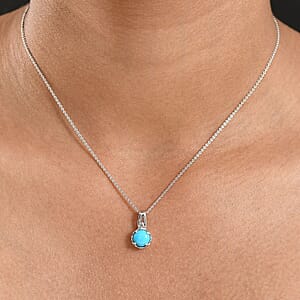 D'Joy Sleeping Beauty Turquoise 1.10 ctw Solitaire Pendant Necklace in Platinum Over Sterling Silver 20 Inches