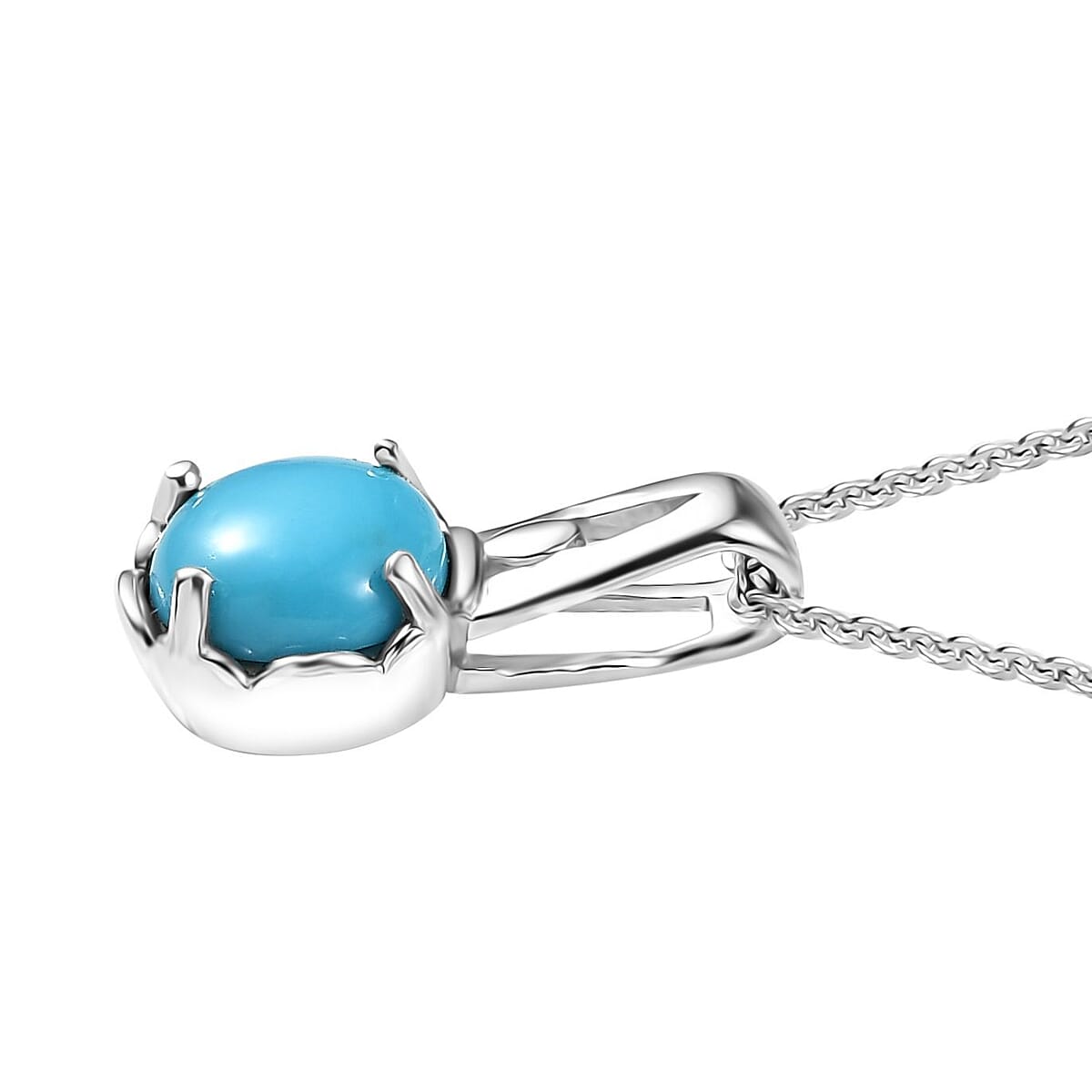 D'Joy Sleeping Beauty Turquoise 1.10 ctw Solitaire Pendant Necklace in Platinum Over Sterling Silver 20 Inches image number 3