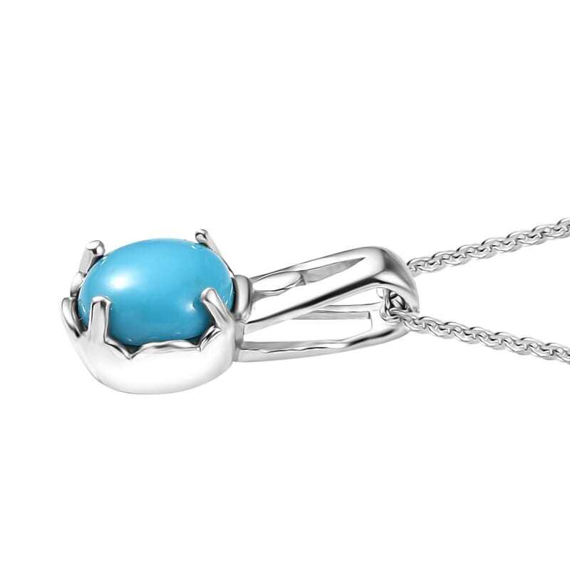D'Joy Sleeping Beauty Turquoise 1.10 ctw Solitaire Pendant Necklace in Platinum Over Sterling Silver 20 Inches
