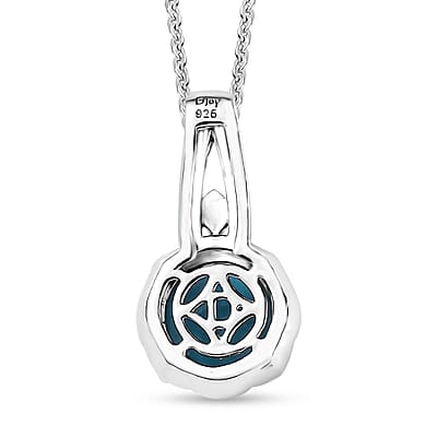 D'Joy Sleeping Beauty Turquoise 1.10 ctw Solitaire Pendant Necklace in Platinum Over Sterling Silver 20 Inches