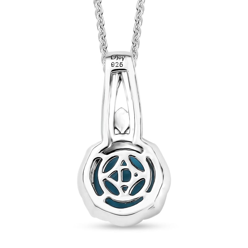 D'Joy Sleeping Beauty Turquoise 1.10 ctw Solitaire Pendant Necklace in Platinum Over Sterling Silver 20 Inches