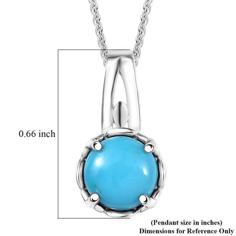 D'Joy Sleeping Beauty Turquoise 1.10 ctw Solitaire Pendant Necklace in Platinum Over Sterling Silver 20 Inches