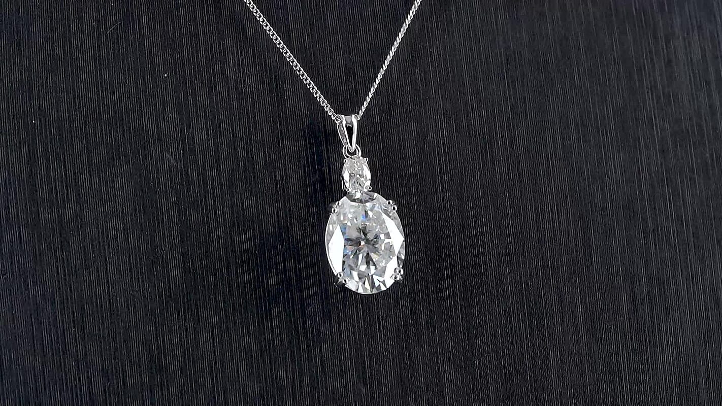 D'Joy Moissanite (Ovl 16x12mm) Pendant Necklace (18 Inches) in Rhodium Over Sterling Silver 10.95 ctw