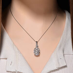 D'Joy Moissanite 10.95 ctw Pendant Necklace  in Rhodium Over Sterling Silver 18 Inches