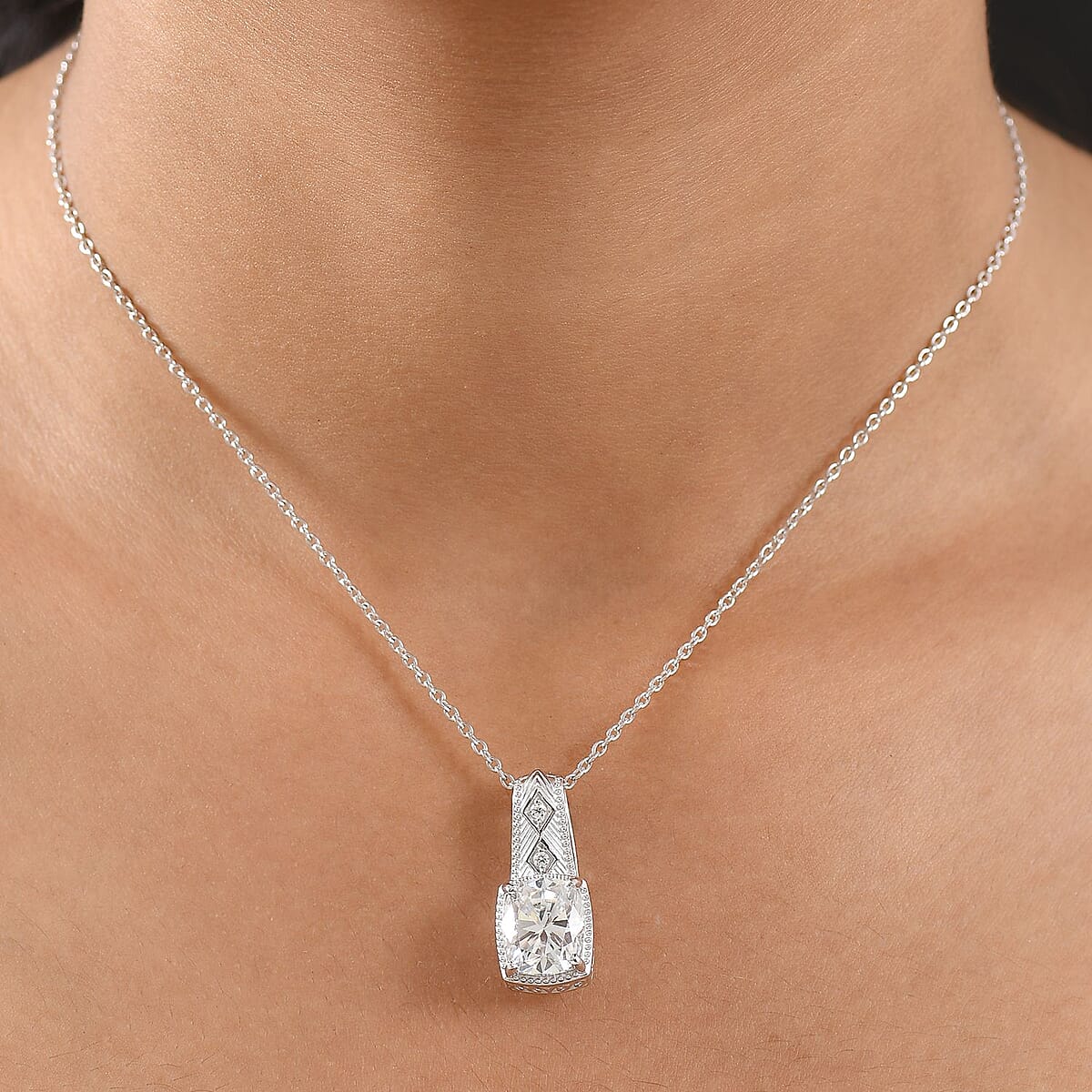 D'Joy Moissanite 4.00 ctw Pendant Necklace in Rhodium Over Sterling Silver 20 Inches image number 2