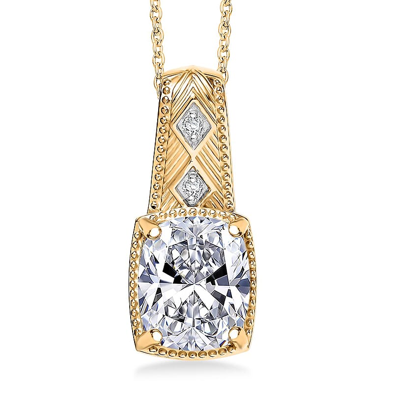 D'Joy Moissanite 3.90 ctw Pendant Necklace in 18K Vermeil Yellow Gold Over Sterling Silver 20 Inches