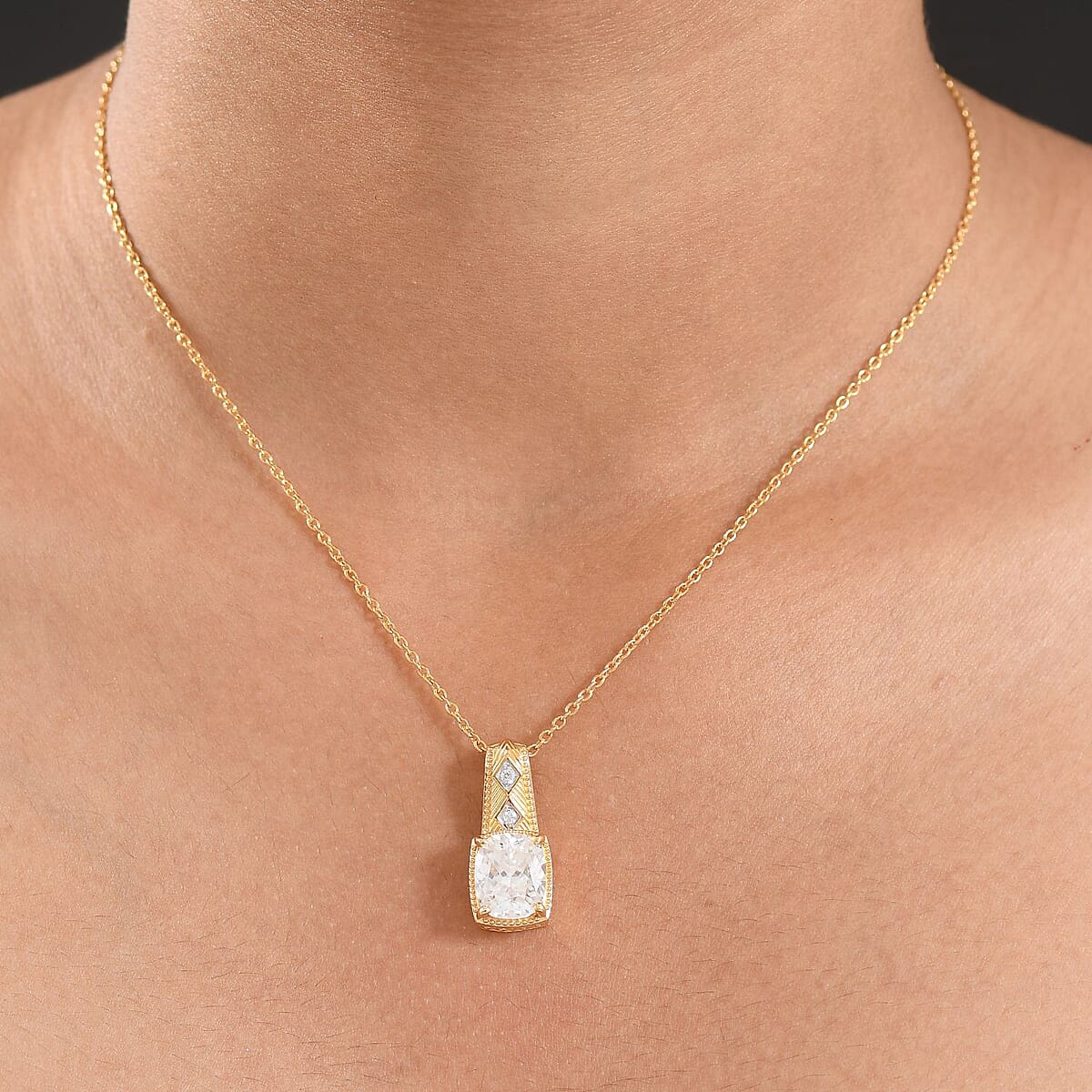 D'Joy Moissanite 3.90 ctw Pendant Necklace in 18K Vermeil Yellow Gold Over Sterling Silver 20 Inches image number 1