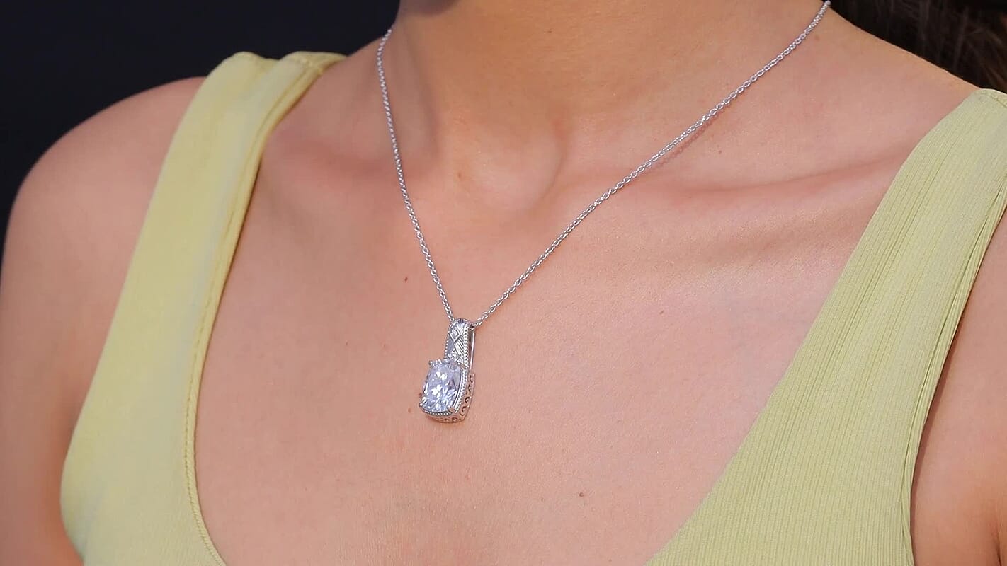 D'Joy Moissanite 7.50 ctw Pendant Necklace in Rhodium Over Sterling Silver 20 Inches