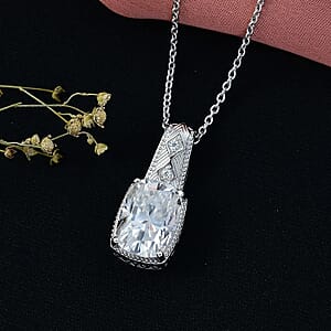 D'Joy Moissanite Pendant Necklace in Rhodium Over Sterling Silver 7.50 ctw (20 Inches)
