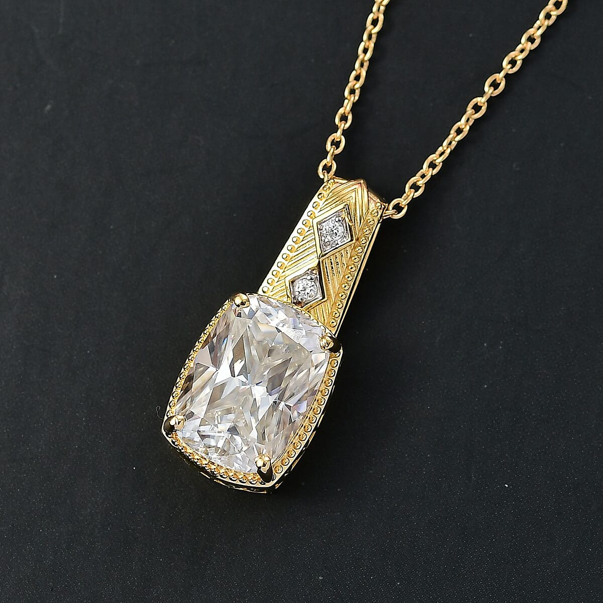 D'Joy Moissanite 7.60 ctw Celebrity Pendant Necklace in 18K Vermeil Yellow Gold Over Sterling Silver 20 Inches image number 1