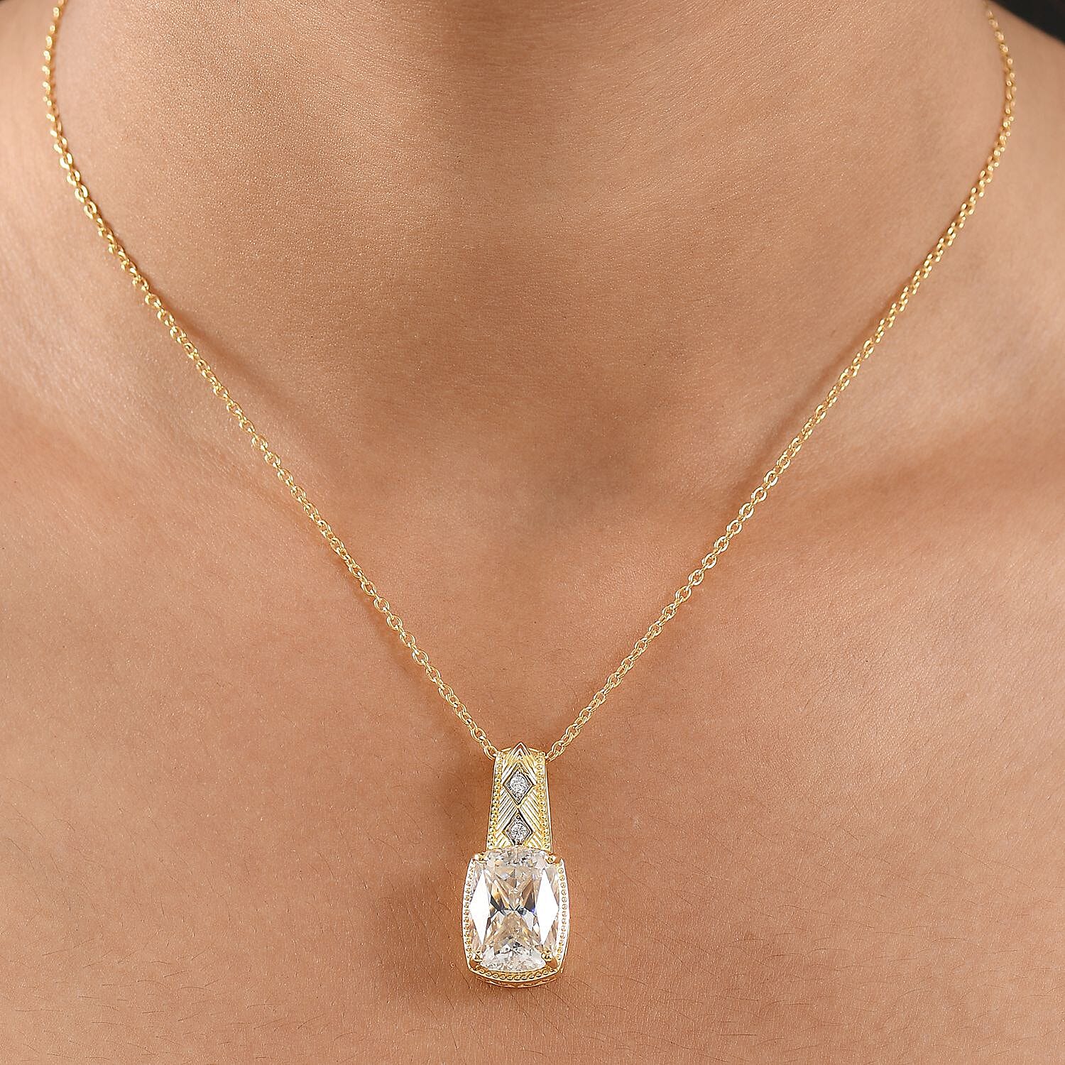 D'Joy Moissanite Pendant Necklace in 18K Vermeil YG Over Sterling Silver 7.60 ctw (20 Inches)