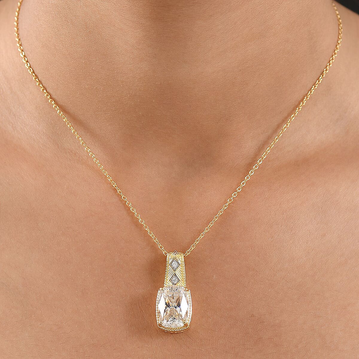 D'Joy Moissanite 7.60 ctw Celebrity Pendant Necklace in 18K Vermeil Yellow Gold Over Sterling Silver 20 Inches image number 2