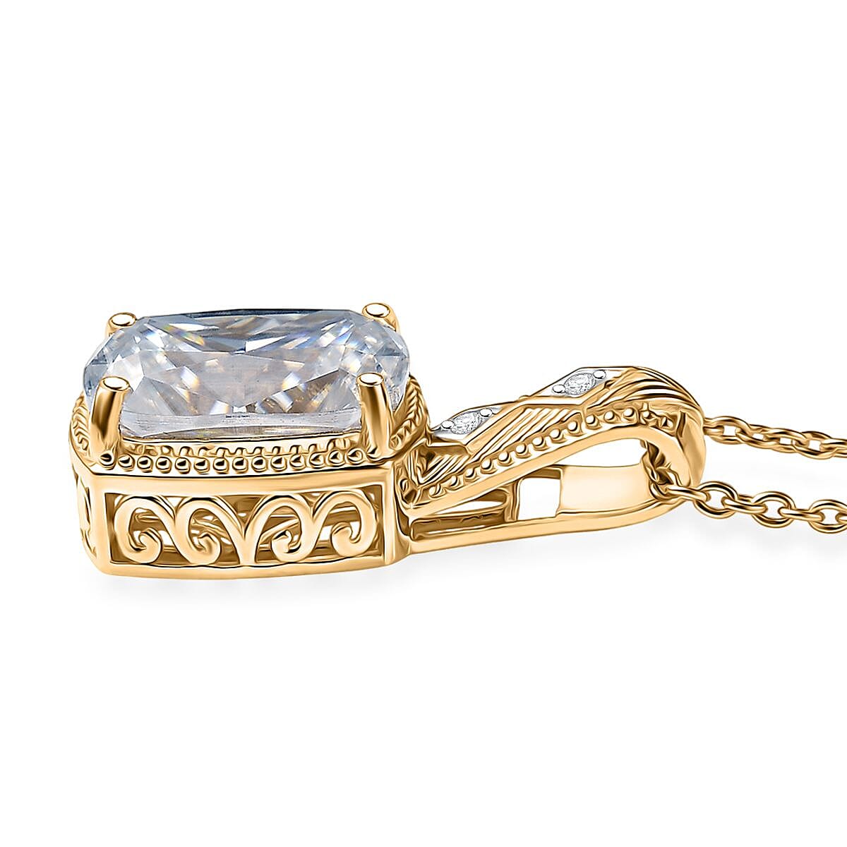 D'Joy Moissanite 7.60 ctw Celebrity Pendant Necklace in 18K Vermeil Yellow Gold Over Sterling Silver 20 Inches image number 3