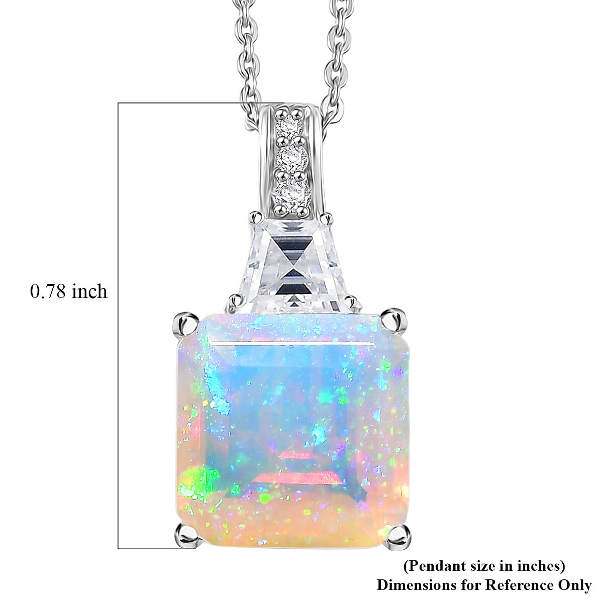  D'Joy AAA Ethiopian Welo Opal, Moissanite Art Deco Pendant Necklace in Rhodium Over Sterling Silver 3.00 ctw (20 Inches)