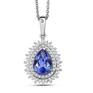 Luxoro Premium Tanzanite and G-H I2 Diamond 2.30 ctw Crown of Dreams Pendant Necklace in 10K White Gold 20 Inches