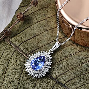 Luxoro Premium Tanzanite and G-H I2 Diamond 2.30 ctw Crown of Dreams Pendant Necklace in 10K White Gold 20 Inches
