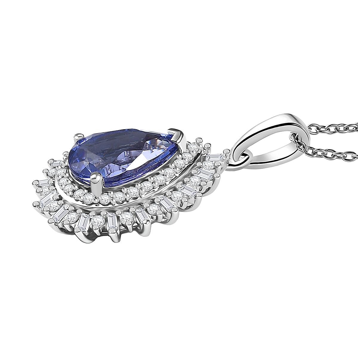 Luxoro Premium Tanzanite and G-H I2 Diamond 2.30 ctw Crown of Dreams Pendant Necklace in 10K White Gold 20 Inches image number 3