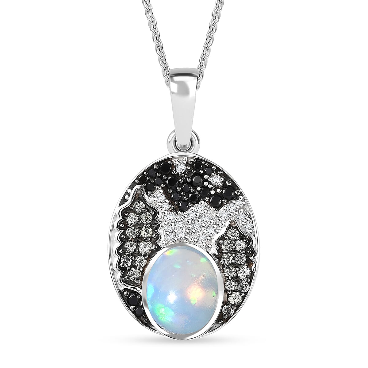 D'Joy Premium Ethiopian Welo Opal and Multi Gemstone 1.75 ctw Frostfire Valley Pendant Necklace in Rhodium Over Sterling Silver 20 Inches image number 0